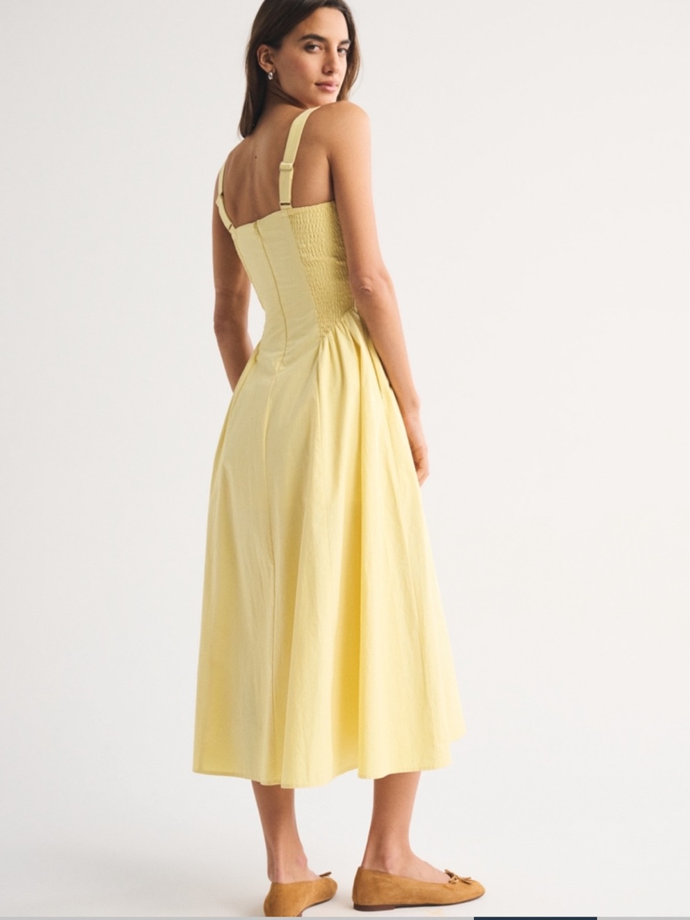 Abercrombie & Fitch 100% Cotton A&F Bra-Free Dylan Midi Dress in sunny yellow,M - Picture 5 of 10
